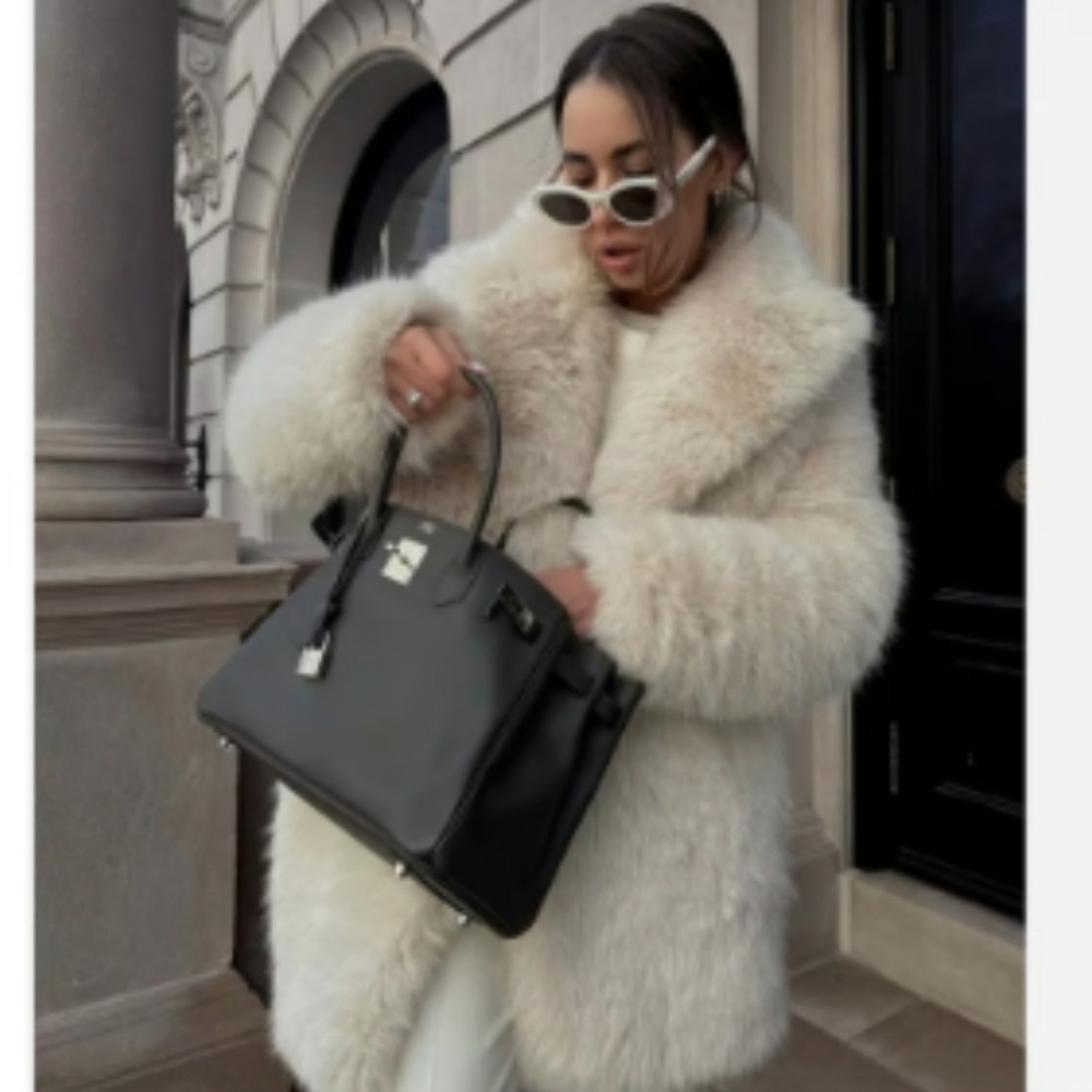 NWT ZARA Faux Fur Coat Ecru  Size XS - Picture 8 of 15